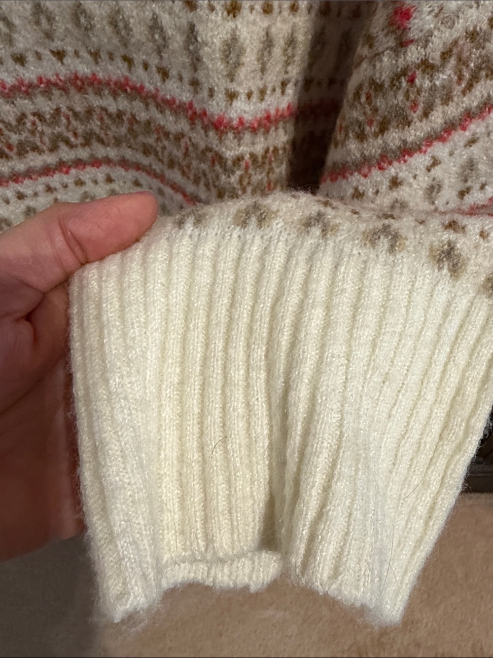 American Eagle Outfitters Cream Fair Isle Crew Sweater with Pink & Tan Stripes - Picture 10 of 10